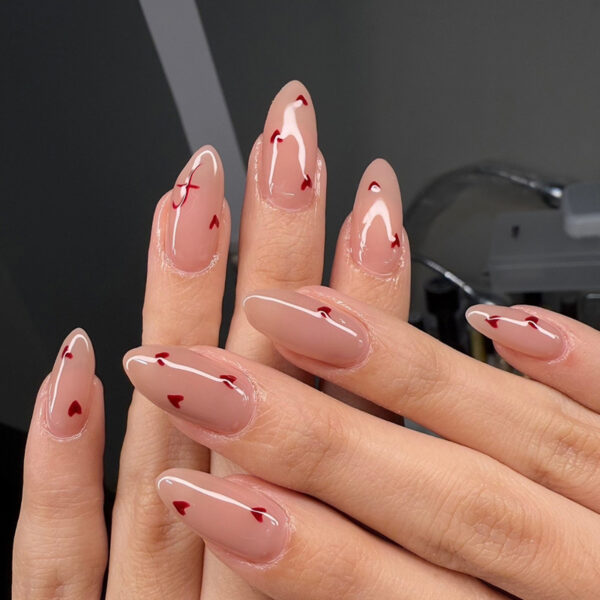 Press On Nails for Girls, 24Pcs Red Heart Sweet Fashion