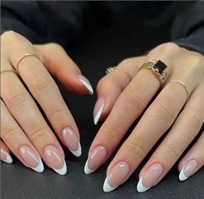 White French Almond Press On Nails with Glossy Finish