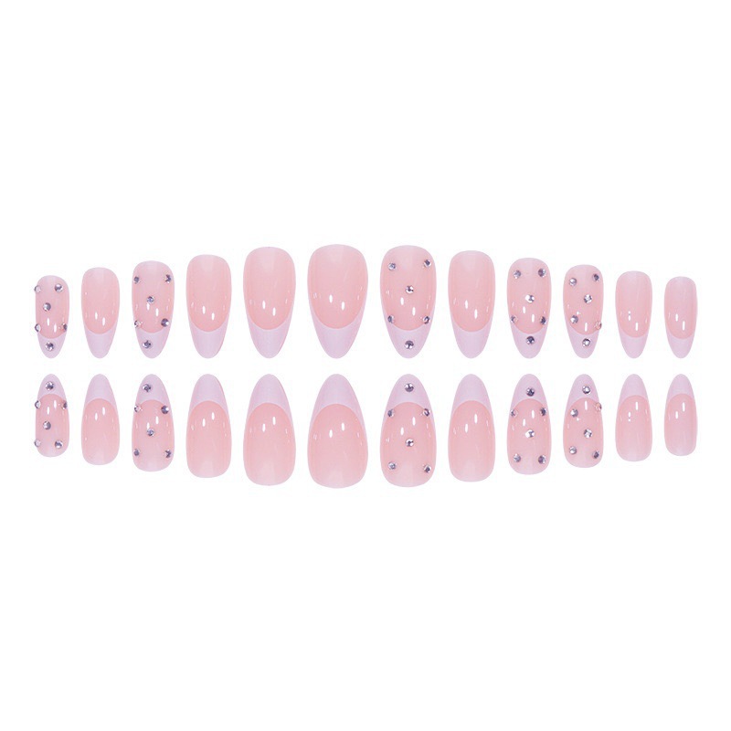 Rhinestone French tip almond press on nails