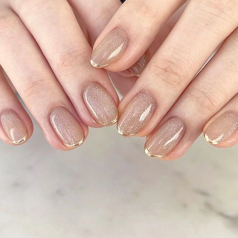 Daily Wear Nails nude champagne shimmer press on nails