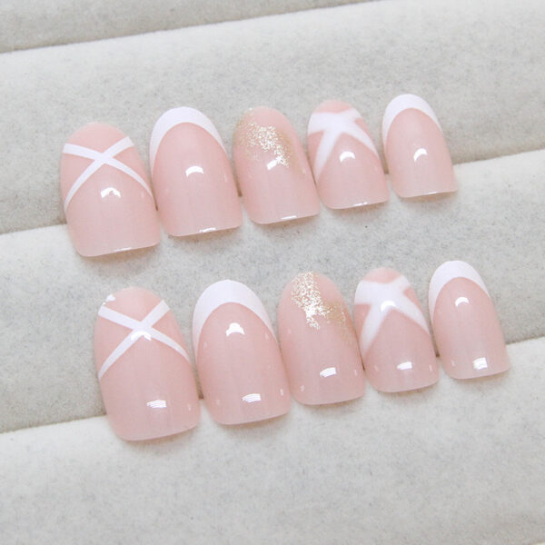 French Nails pink white swirl glitter press on nails