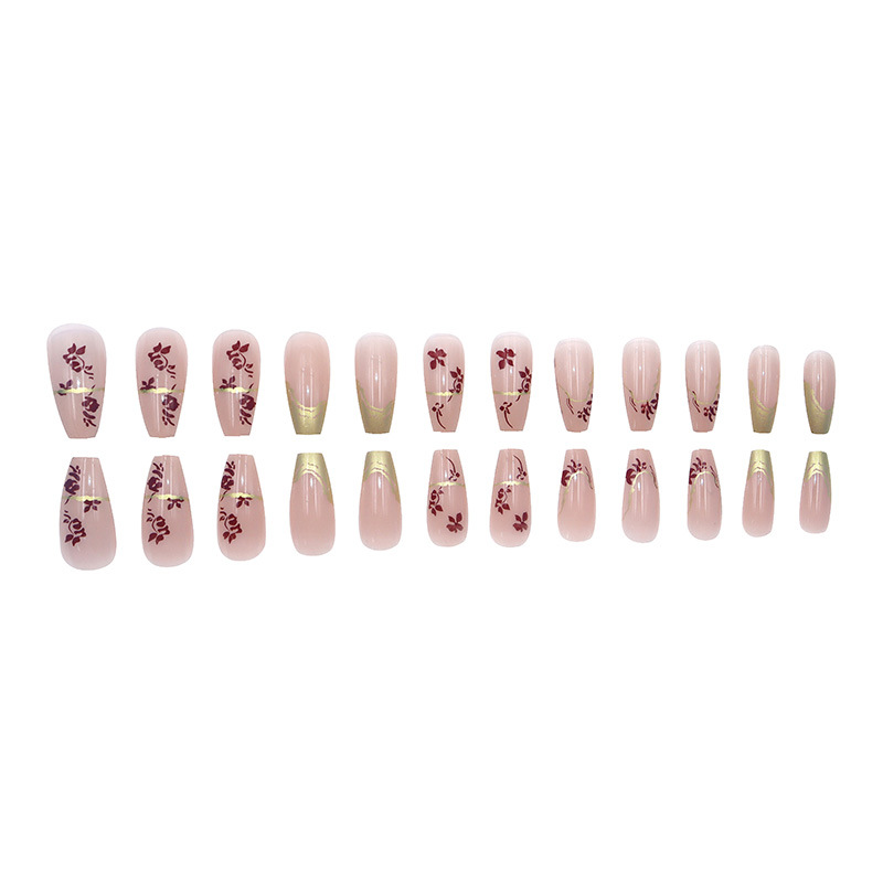 Luxury Nude Floral French Tip Press On Nails Close Up