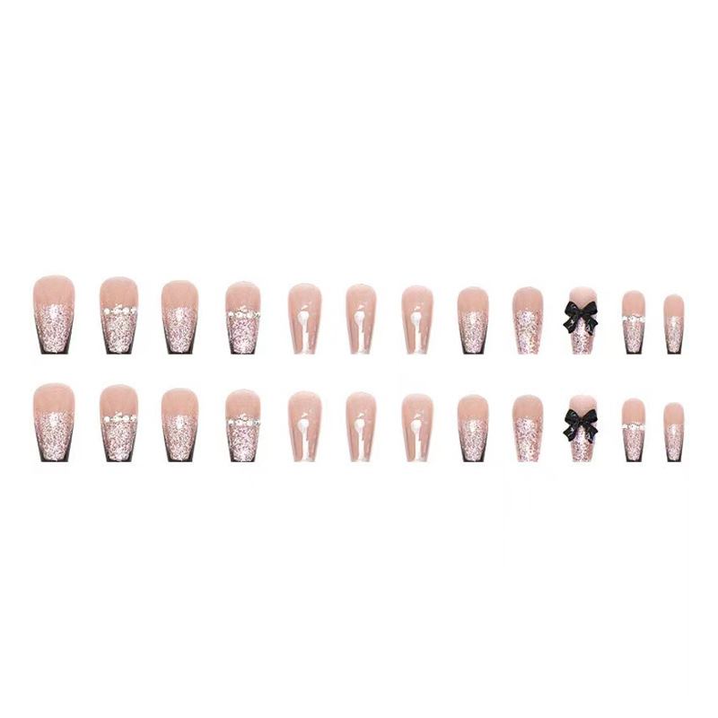 Black Bow Square Press On Nails with 3D Bow Design