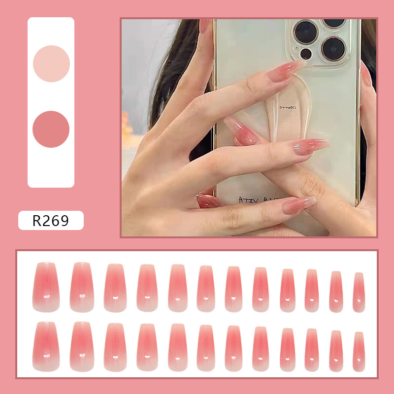 Glossy Pink Ombre Almond Press On Nails Close Up