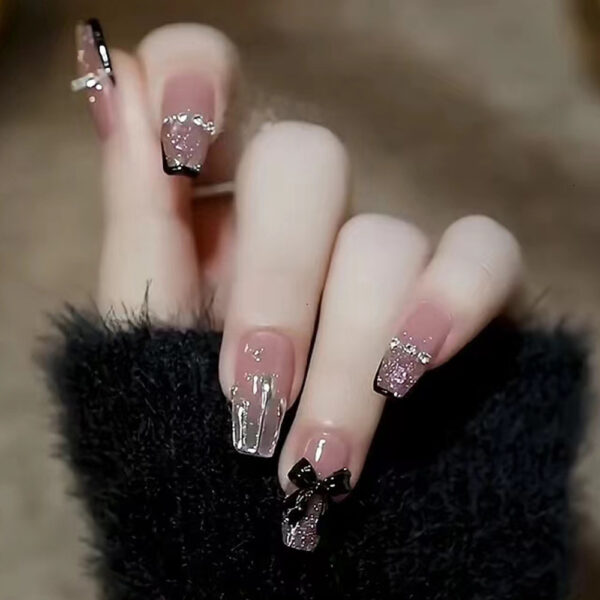Black Bow Press On Nails Square Fake Nails Pakistan 24Pcs