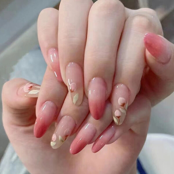 Floral Nails pink petal design press on nails