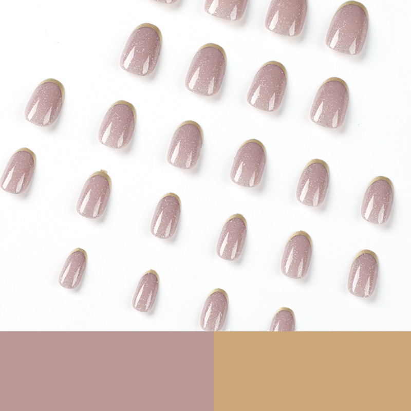 Nude champagne shimmer press on nails with gold edge