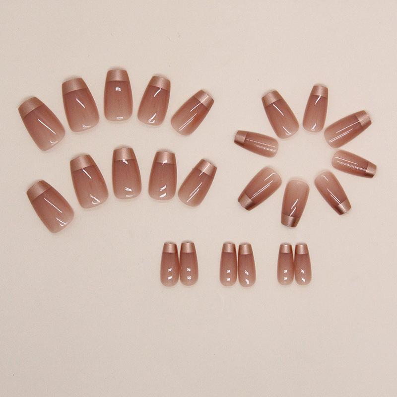 Rose gold tip nude press on nails glossy finish