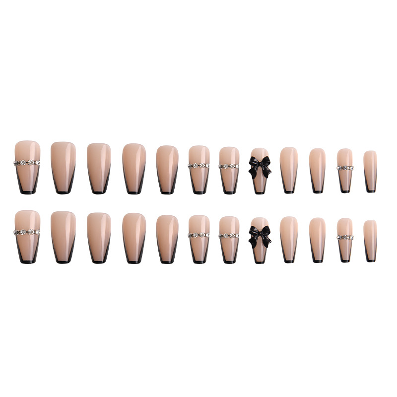 Glossy Square Press On Nails with Bow Design
