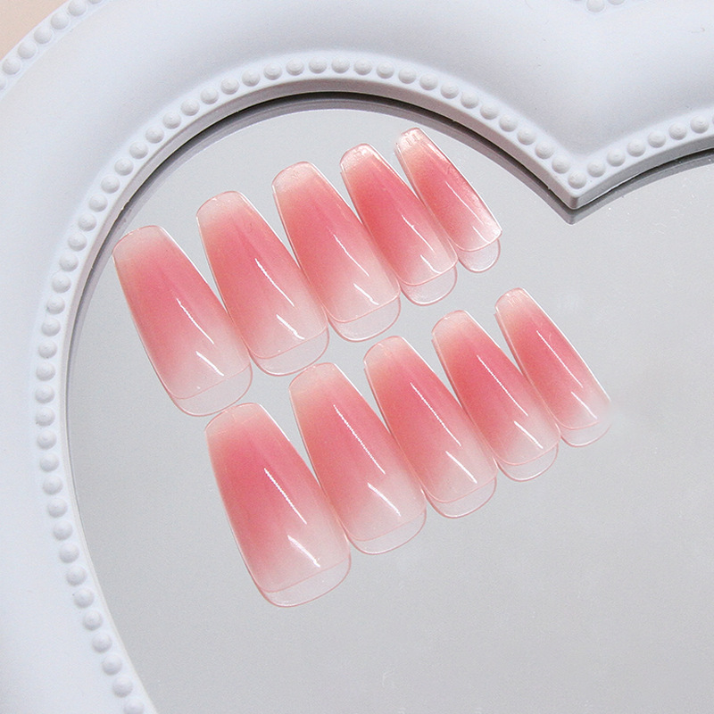 Glossy Pink Ombre Almond Press On Nails Close Up