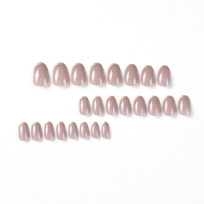 Nude champagne shimmer press on nails with gold edge