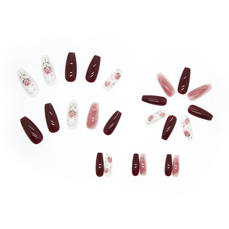 Pink Floral Nails with transparent flower petal nail art