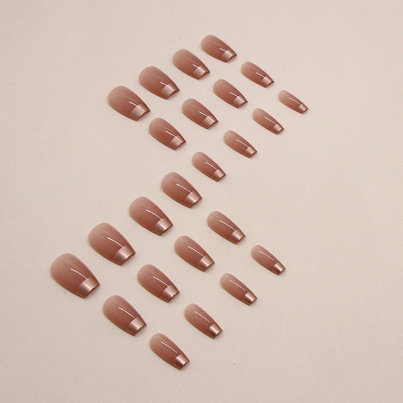 Rose gold tip nude press on nails glossy finish