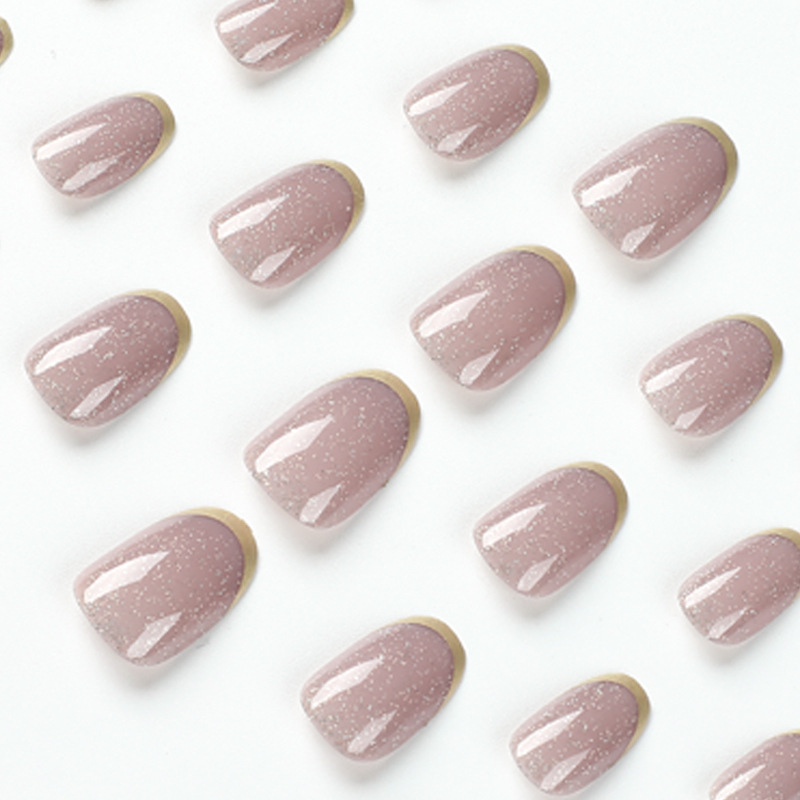 Nude champagne shimmer press on nails with gold edge