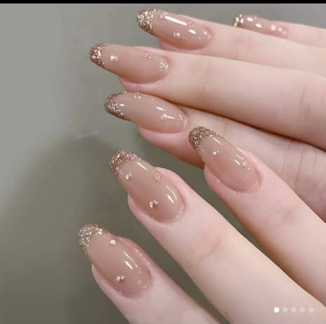Glitter French Press On Nails Nude Almond Fake Nails Pakistan 24Pcs