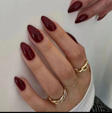 Nails deep burgundy solid almond press on nails