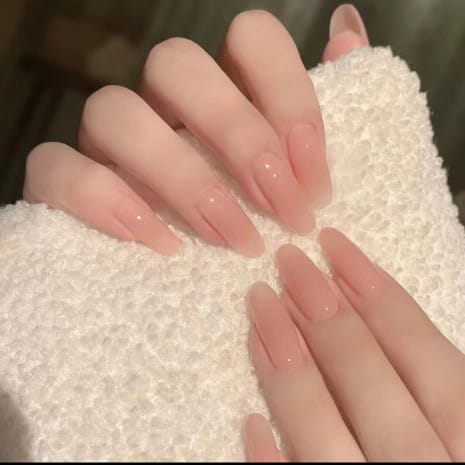 Nude pink almond nails glossy solid press on nails
