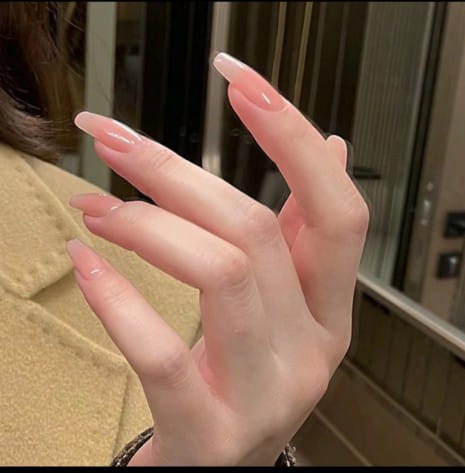 Nude pink almond nails glossy solid press on nails