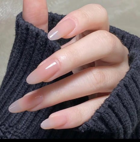 Nails nude pink glossy almond press on nails
