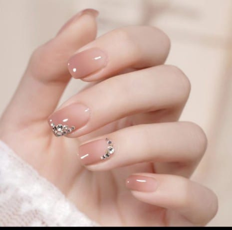 3D Nails nude pink rhinestone bow short press on nails