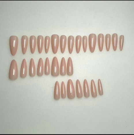 Nude pink almond nails glossy solid press on nails