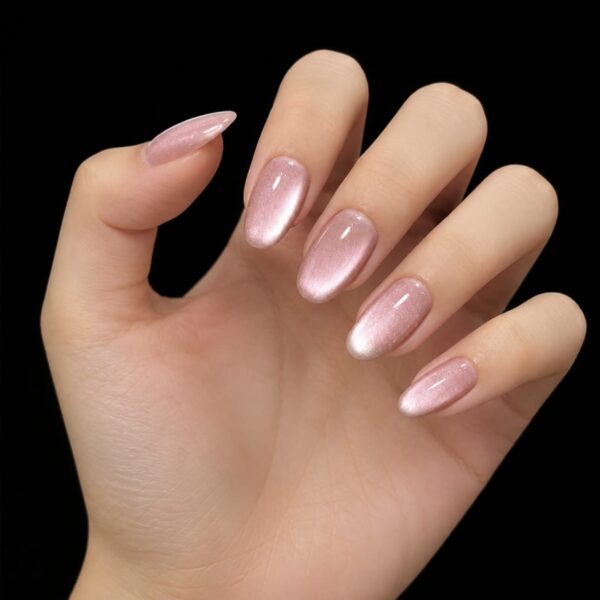 Cat Eye Nails pink pearl almond press on nails