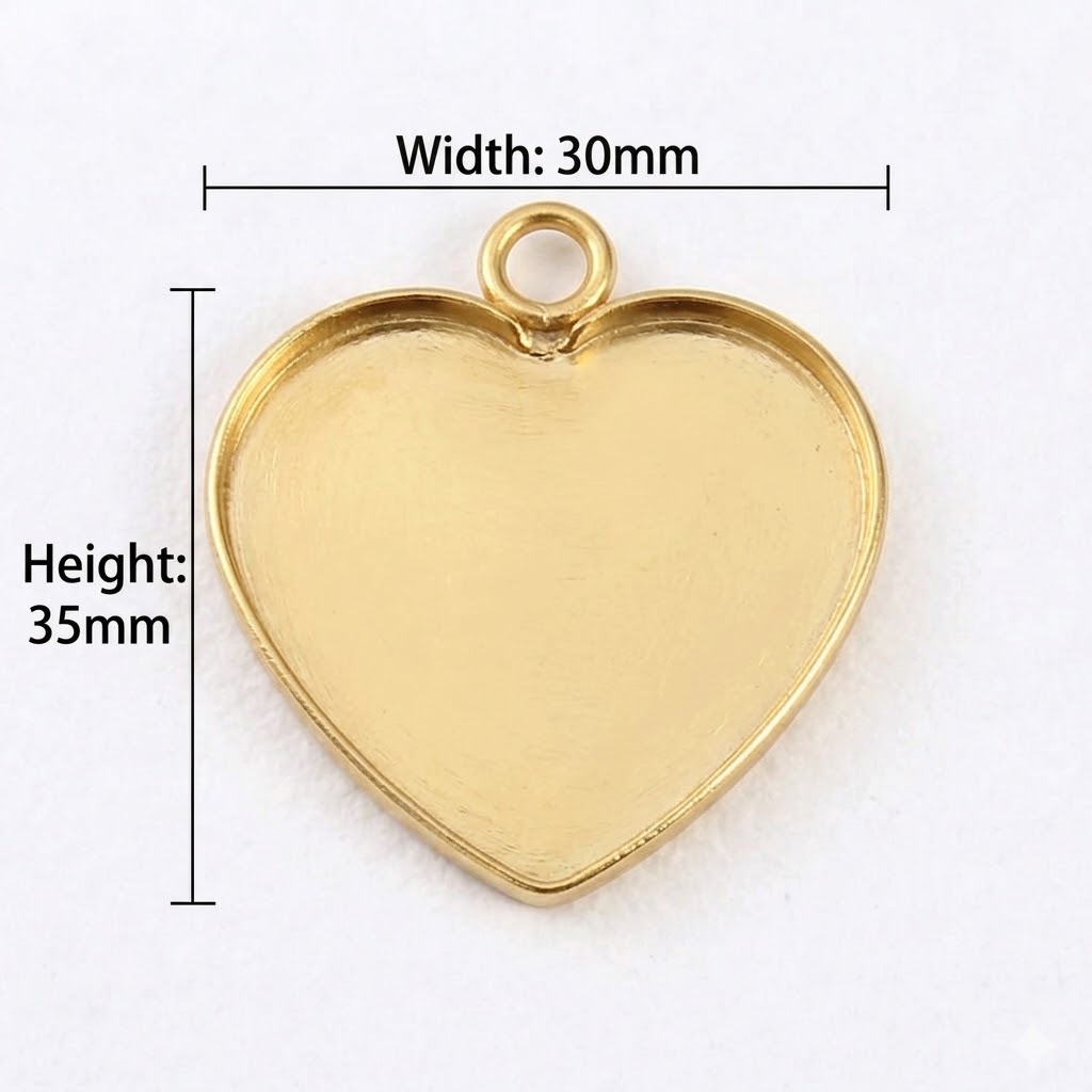 Golden heart bezel pendant trays 30mm width by 35mm height for DIY resin jewelry making