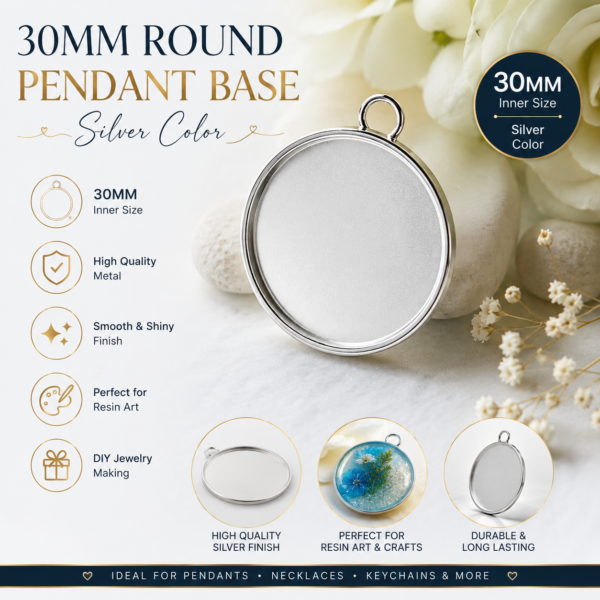 30mm round silver pendant base bezel tray for DIY resin art and photo jewelry