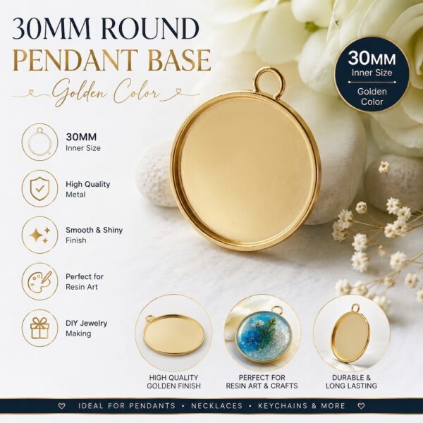 30mm round golden pendant base bezel tray for DIY resin art and photo jewelry
