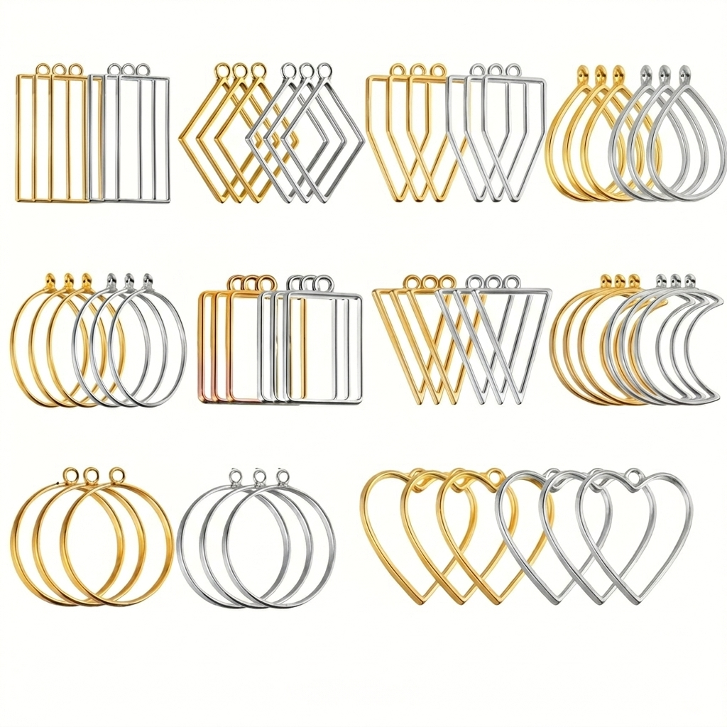 5 pcs mix shapes open back resin bezel frames in gold and silver for DIY resin jewelry making
