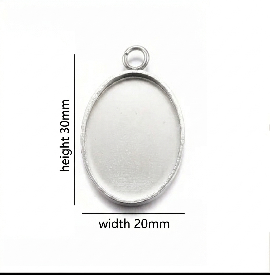Oval silver pendant base 20mm width by 30mm height for DIY resin art bezel