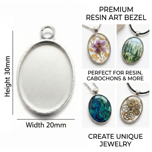 Oval silver pendant base 20mm width by 30mm height for DIY resin art bezel