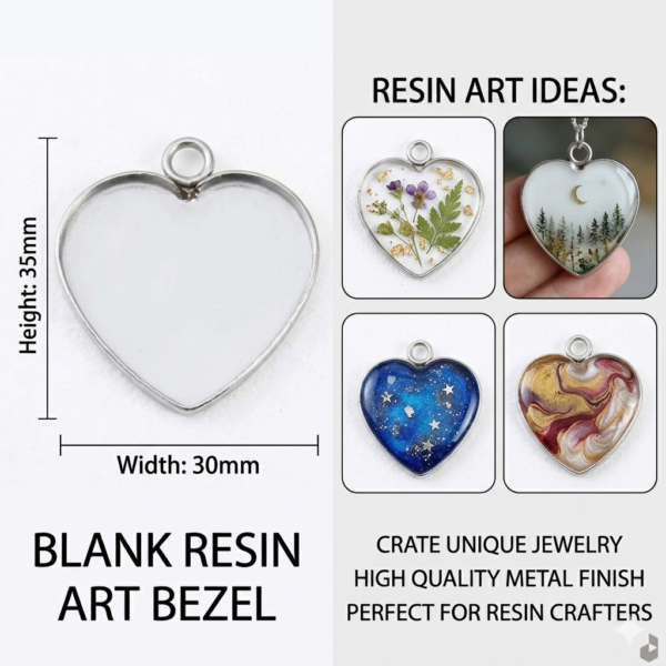 Silver heart bezel pendant trays 30mm width by 35mm height for DIY resin jewelry making