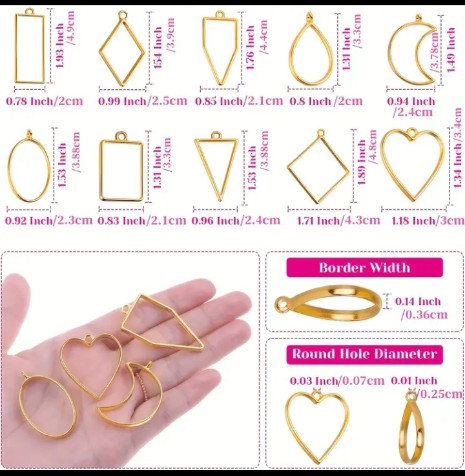 5 pcs mix shapes open back resin bezel frames in gold and silver for DIY resin jewelry making